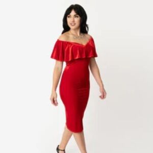 Unique Vintage Sophia Velvet Wiggle Dress - Size 6/8 - Color: Red